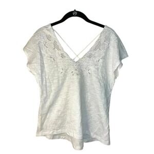 Love‎ On A Hanger White Lace V-Neck Cap Sleeve Blouse Romantic Summer Top Size S